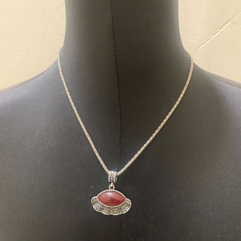 Elegant Silver and Red Pendant Necklace